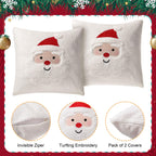 Tranqun 2 Pcs Christmas Pillow Covers, Santa Claus Square Embroidered Throw Pillow Covers for Christmas Winter Decoration for Bed and Sofa (18x18 Inch)