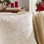 KINDREX Christmas Pom poms Snowflake Throw Pillow Covers 18x18 Set of 2 Winter Holiday Decorative Embroidered Soft Velvet Accent Pillowcase for Sofa Couch Bed Living Room Festivals Home Decor,White