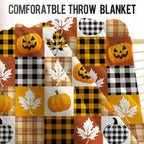 Halloween Pumpkin Throw Blanket Gifts, Pumpkins, Leaves Fall Plaid Blankets, Cozy Soft Fuzzy Plush Flannel Lap Throws for Couch Sofa Bed, for Kids Adults Wife Self, Birthday 60"x50"