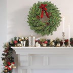 Real Touch Pine Christmas Wreath 24 Inch Christmas Wreaths for Front Door Winter Wreath Artificial Green Wreaths Outdoor Christmas Decorations Indoor Outside Window Home Holiday Thanksgiving