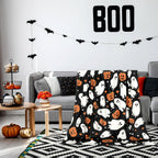 JarThenaAMCS Halloween Fuzzy Flannel Blanket Boo Ghost Pumpkin Throw Blanket Black Soft Blankets for Farmhouse Home Sofa Chair Bed Couch, 60 x 70 Inch