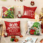 Aursaos Merry Christmas Hello Winter Holiday Pillow Covers 18x18 Set of 4, Red Gnome Green Tree Snowflake Decorative Throw Pillow Case for Couch Sofa Living Room