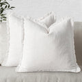 MIULEE Christmas Decorative Throw Pillow Covers Neutral Linen Fringe Throw Pillows Euro Shams Set of 2 White Boho Farmhouse Cushion Covers for Couch Sofa Bed Living Room Spring Home Decor 24x24 Inch