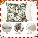 DFXSZ Christmas Pillow Covers 18x18 Inch Set of 2 Xmas Pine Branches with Red Berry Pine Cone Decorative White Throw Pillows Winter Christmas Decor for Home Couch ST025D18