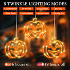 woohaha Halloween Window Lights,48LED 3 Pumpkin Curtain String Lights USB/Battery Operated,Hanging Light for Indoor Outdoor Bedroom,Room,Wall,Party,Holiday Decorations(Orange)