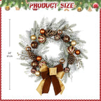 24" Christmas Wreath for Front Door Artificial Unlit Winter Wreath with Pine Cones, Berry Clusters, Bronze Ball Ornaments and Ribbon for Thanksgiving Holiday Christmas Decoration
