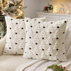 MIULEE Christmas Tree Decorative Pillow Covers Faux Fur Wool Throw Pillows Soft Plush Cushion Covers Set of 2 Xmas Home Decor Winter Holiday for Sofa Couch Livingroom Bed 18x18 Inch Cream