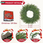 26 Inch Christmas Wreaths for Front Door Real Touch Large Xmas Winter Pine Cedar Wreaths for Windows Outdoor Indoor Christmas Holiday Home Yard Farmhouse Wall Front Door Porch Hanging Decor Clearance