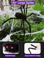 Spider Webs Halloween Decorations Lights - 250 LEDs 16.4Ft Outdoor Battery Operated String Purple Halloween Lights with 8 Modes Remote Control Spiderweb,47" Large Spider,Waterproof (Purple)