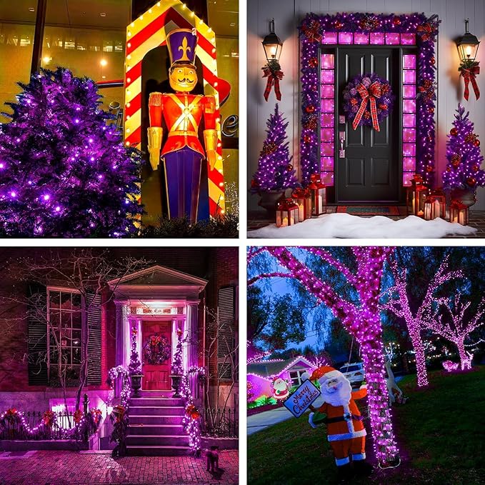 JMEXSUSS 600 LED Purple Christmas Lights Outdoor Indoor, 168ft Purple LED Christmas Tree Lights Plug in, Deep-Violet Fairy String Lights for Outside Patio Fireplace Party Xmas Decorations