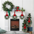 Sggvecsy 4 Pcs Christmas Candle Rings Norfolk Pine Wreath Table Centerpieces Artificial Red Berries Pinecones Small Wreaths Kitchen Cabinets Pillars Mini Candle Rings for Window Front Door Decor