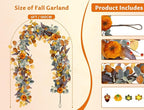 Fall Garland with Lights, 6FT Fall Leaves Garlands, Artificial Eucalyptus Garland with Pumpkins Berries for Home Mantle Fireplace Decor Thanksgiving Christmas Party Autumn Decoration (6FT)