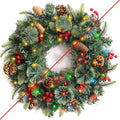24 Inch Foldable Christmas Wreaths for Front Door, Lighted Christmas Wreath with Pinecones Berried 50 Warm White & Multicolor Lights 8 Modes Timer Norfolk Pine Wreath Xmas Wreaths for Door Wall Window