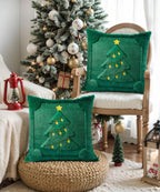 SEGXCFL Christmas Pillow Covers Set of 2 Soft Plush Faux Fur Pillow Cases 3D Embroidered Decorative Couch Cover Home Decor Christmas Throw Pillow Covers 18x18,Green Christmas Tree