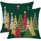 Coeufuedy Green Christmas Throw Pillow Covers 18 x 18 Inch Set of 2 Xmas Tree Christmas Winter Holiday Decorative Cushion Case for Sofa Couch Home Decor