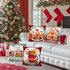 Mocsicka Christmas Gingerbread House Pillow Covers 18×18 Inch, Gingerbread Man House Bakery Throw Pillow Covers Xmas Holiday Cushion Case for Sofa Couch Bed Home Decorations Set of 4