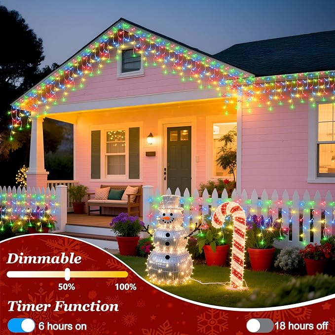 670 LED Christmas Lights Outdoor, 66ft Multicolor String Lights Indoor with 148 Drops 12 Modes, Dimmable Curtain Window Lights, Waterproof Twinkle Fairy Lights with Timer for Christmas Decorations