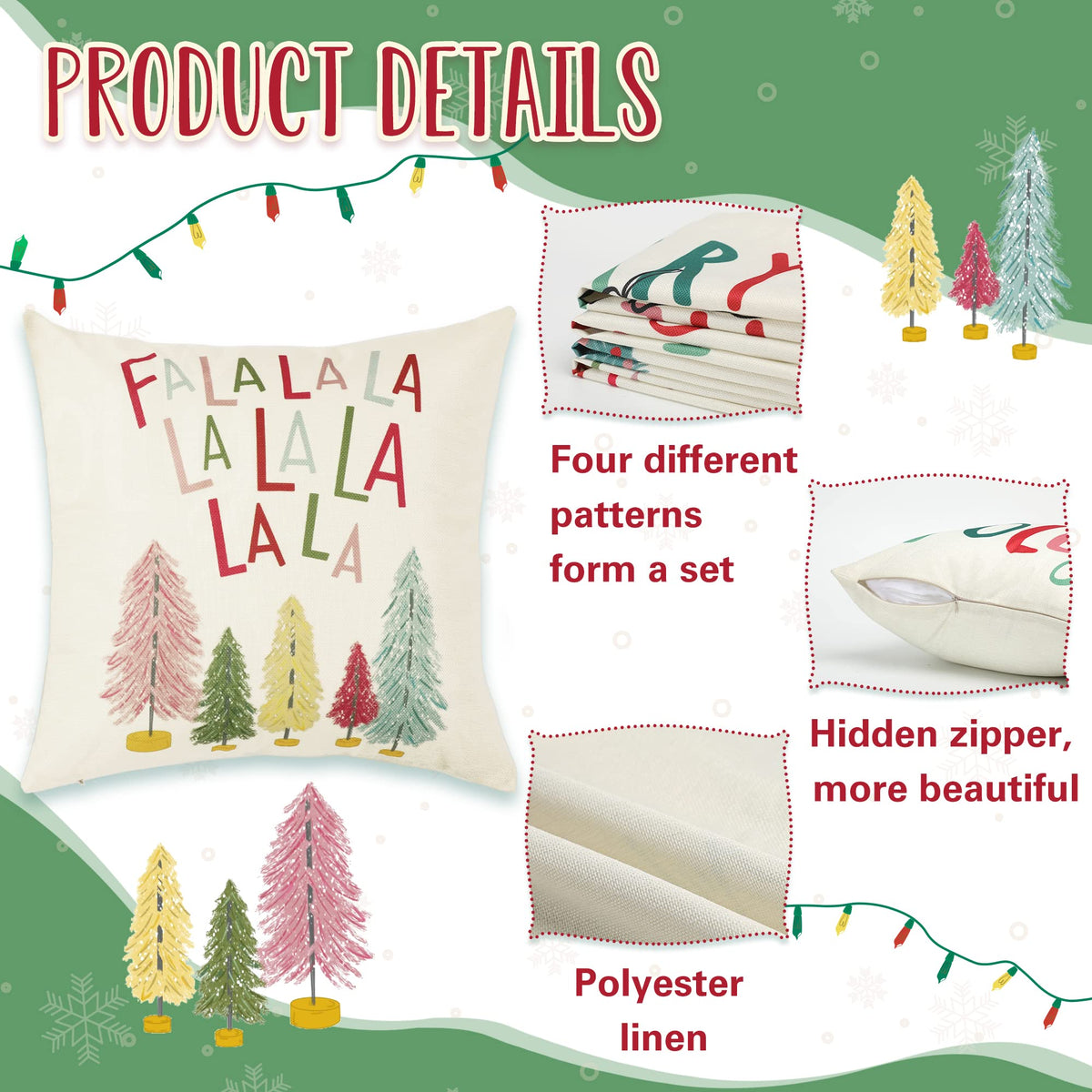 NEWLIGHTURE Merry Bright Christmas Pillow Covers Colorful Holiday Holly Jolly Set of 4 Winter Decorative Throw Pillow Covers Cushion Case for Home Sofa Bed Chair (18" L x 18" W)