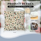 Exqcom Rustic Christmas Floral Pillow Covers 18x18 Set of 2, Farmhouse Christmas Decor, Boho Holly Leaves Pine Xmas Botanical Throw Pillow Covers for Home Living Room Bedroom