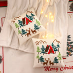 LUOYEHK Christmas Pillow Covers 18x18 Set of 2 House and Deer Decorative Beige Pillow Cases Winter Holiday Velvet Embroidered Cushion Covers for Couch Sofa Bed
