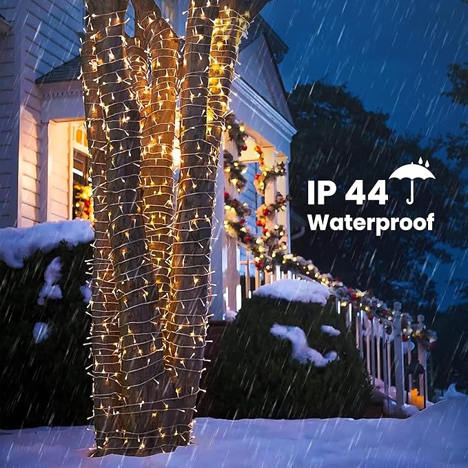 Christmas Lights Warm White, 75 Ft 200 LED Christmas String Lights Connectable, 8 Modes, Timer, Waterproof Fairy Twinkle Light for Party, Garden, Patio, Home, Wedings, Holiday, Xmas Tree Decorations