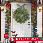 Real Touch Pine Christmas Wreath 24 Inch Christmas Wreaths for Front Door Winter Wreath Artificial Green Wreaths Outdoor Christmas Decorations Indoor Outside Window Home Holiday Thanksgiving