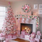 22inch Christmas Pink Wreath for Front Door with 30 LED Lights,Elegant Magnolia Christmas Door Wreath,Festive Holiday Decor, Frosted Winter Pink Decorations for Wedding