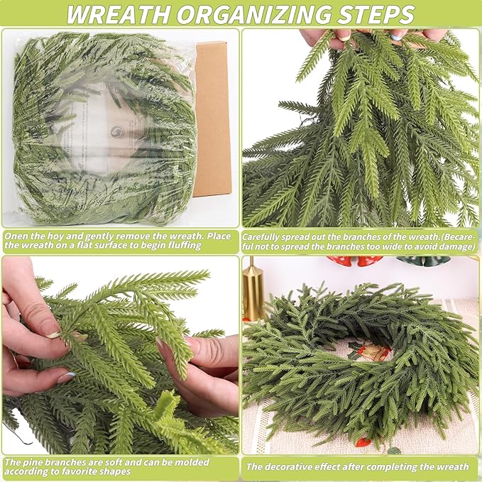 26 inch Norfolk Pine Wreath, Realistic Christmas Wreath for Front Door,Artificial Real Touch Green Wreath Greenery for Door Wall Windows Mantle Outdoor Christmas Decoration