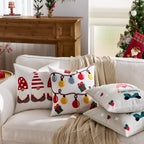 Farmhouse Christmas Pillow Covers 18x18 Set of 2, Xmas Embroidered Throw Cushion Cases with Festive Patterns for Rustic Home Holiday Decor (Gnome Christmas, 18" x 18" (Pack of 2))