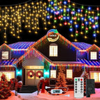 600 LED Christmas Icicle Lights Plug-in, 59ft + 16ft Multi Color Hang Icicle String Lights with Remote, 8 Modes Colorful Twinkle Icicle Fairy Lights Waterproof for Outside Eave Window Outdoor Decor