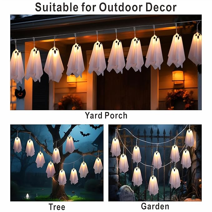 Halloween Decoration String Lights, Light up Ghost Garland, 7.5ft Battery Operated Ghost Lights with 10 LED for Mantle, Fireplace, Window, Porch, Party Indoor Outdoor Decor