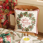 ISAENNE Design Square Classic Chrismas Style Throw Pillow Covers 18"x18", Green Soft Velvet Cushion Cover with Xmas Garland Pattern Decor Pillowcases for Bed,Living Room,Outdoor,Car