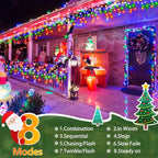 SAUIRS 100FT 960 LED Christmas Lights Outdoor Decorations with 180 Drops Timer 8Mode Curtaing String Lights Waterproof Plug in Fairy Lights for Indoor,Xmas,Party,Patio,Window,Trees Decor(Multicolor)