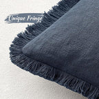 MIULEE Christmas Decorative Throw Pillow Covers Neutral Linen Fringe Throw Pillows Set of 2 Indigo Blue Boho Farmhouse Cushion Covers Coastal Decor for Couch Sofa Bed Living Room Decor 24x24 Inch