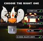 Ghost Campfire Nightlight,Halloween Campfire Flickering Night Light,3D Spooky Fire Marshmallow Night Light for Halloween Decor (Cute Ghost)