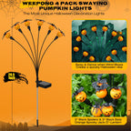 Weepong Halloween Decorations Outdoor 4 Pack Solar Lights, 24 LED Scary Pumpkin Swaying Firefly Lights with Spider & Bats for Outside Garden Yard Lawn Grave Cemetery Ghost Decor Party, Orange