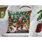 Throw Pillow Cover 20x20 Inch,Gingerbread Man Woman Dancing With Words Merry Christmas Spelled With Gingerbread Men Throw Pillow Case,Home Decor Cushion Covers for Sofa Living Room Couch Bed