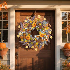 Fall Wreaths for Front Door, 20" Fall Wreath with Lights, Artificial Autumn Door Wreaths-Pumpkin, Berry Branch, Mixed Leaves Decor for Home Outside Indoor Wall Harvest Festival Thanksgiving Decoration