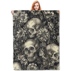 VANZEV Gothic Garden Skull Fleece Blanket Gifts, Dark Floral and Skeleton Design, Soft Throw 50x60 inches, Elegant Home Halloween Decor - Black and White