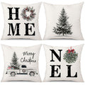 Coeufuedy Christmas Pillow Covers - 18x18 Inch Set of 4 Home Noel Truck Tree Holiday Cushion Covers Farmhouse Christmas Decoration for Sofa Couch Living Room