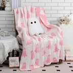 Hillsuren Halloween Throw Blankets and Pillow Set Include Ghost Spooky Pink and White Double Sided Flannel Blanket 50 x 60 Inch and Plush Throw Pillows Cushion for Couch Sofa Bed Home Decorations