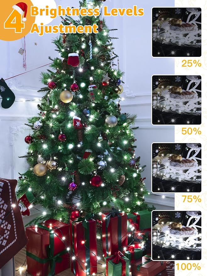 600 LED 196 FT Christmas Lights, Waterproof String Lights with Remote and Timer, Christmas Tree Lights with 8 Modes Dimmable, Fairy Lights for Holiday Decor (Cool White)