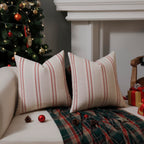 Hckot Christmas Pillow Covers 18x18 Set of 2 Red Striped Throw Pillow Covers Linen Decorative Pillows Square Cushion Covers for Sofa Couch Bed Living Room Xmas Winter Decorations(Red)