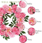 WELL KNOWN Silk Peony Wreaths for Front Door, Artificial Flower Wreath for Seasonal Decor, Indoor Wall Window for Home Decor, Shops Farmhouse Wedding Party Thanksgiving Christmas (Pink)