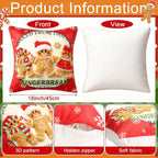 Hahafelt 2 Pcs Christmas Gingerbread Throw Pillow Covers 18x18 Inch 3D Embroidered Christmas Gingerbread Man Decorative Square Pillowcases Cushion Covers Soft Plush Faux Fur Wool Decor for Winter