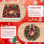 Christmas Wreaths for Front Door Outside Decor, 20" Red Berries Ornaments Balls Pine Branches Winter Artificial Wreath Decorations with Plaid Bow for Xmas Holiday Home Wall Fireplace Indoor Porch