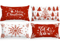 Lanpn Christmas Lumbar Throw Pillow Covers 12x24 Set of 4, Merry Christmas Winter Xmas Snowflake Decorative Holiday Cushion Pillow Cases 12 x 24 for Indoor Farmhouse Home Room Couch Decor (Red)