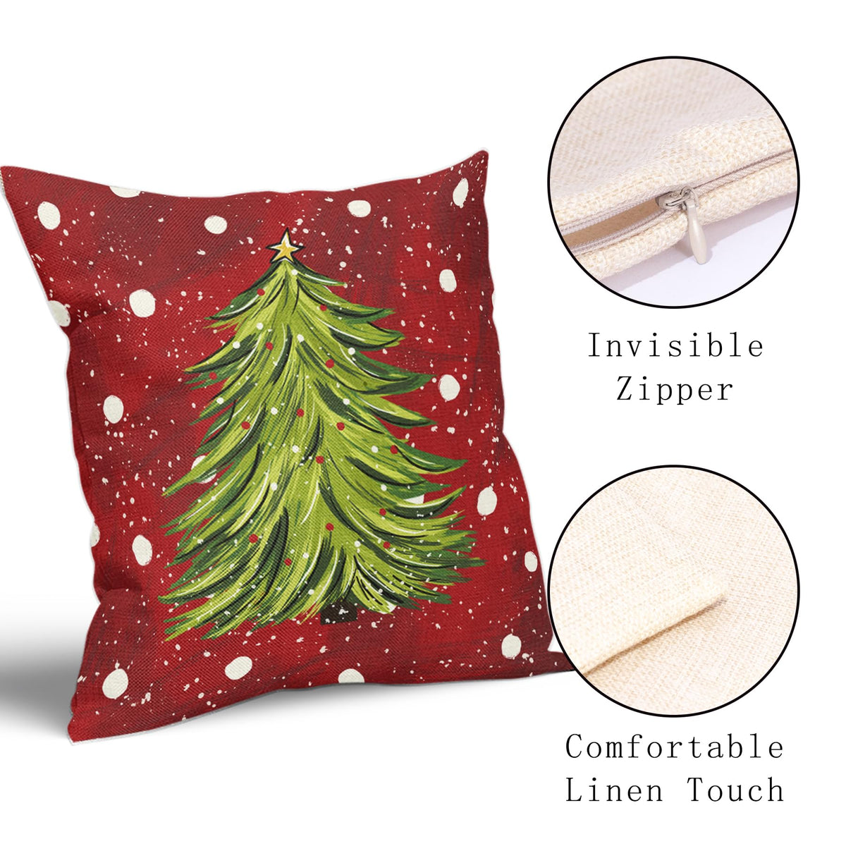 Red Christmas Pillow Covers 18X18 Inch Set of 2 Watercolor Green Xmas Tree Decorative Pillow Cases Winter Holiday Cotton Linen Cushion Case Farmhouse Christmas Decor For Home Couch Sofa Porch Outdoor