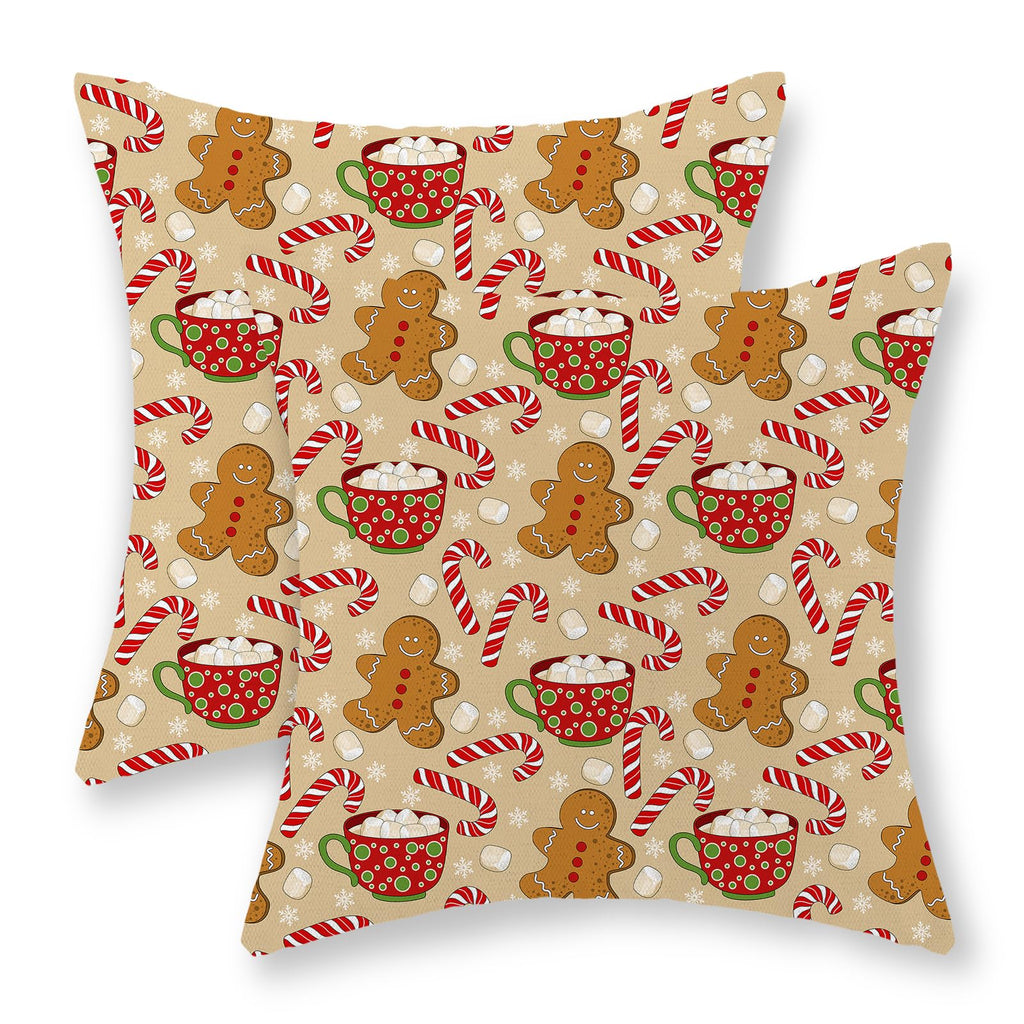 JEFERSO Christmas Pillow Covers 20x20 Set of 2 Gingerbread Man Candy Cane Snowflake Throw Pillows Outdoor Christmas Decorations Pillowcase Winter Farmhouse Holiday Decor Cushion Covers for Couch Home