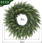 24" Real Touch Artificial Cedar Wreath - Faux Christmas Wreaths for Front Door,Faux Pine Green Wreath for Home, Holiday, Fireplace, Mantle,Wall, Windows, Xmas, Outdoor Decoration